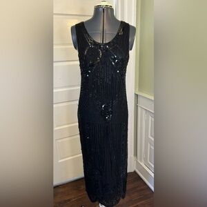 Rue de Calais Elegant Black Silk Sequin Dress